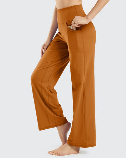 Pantalones de yoga de pierna ancha para mujer con bolsillos (talla regular)