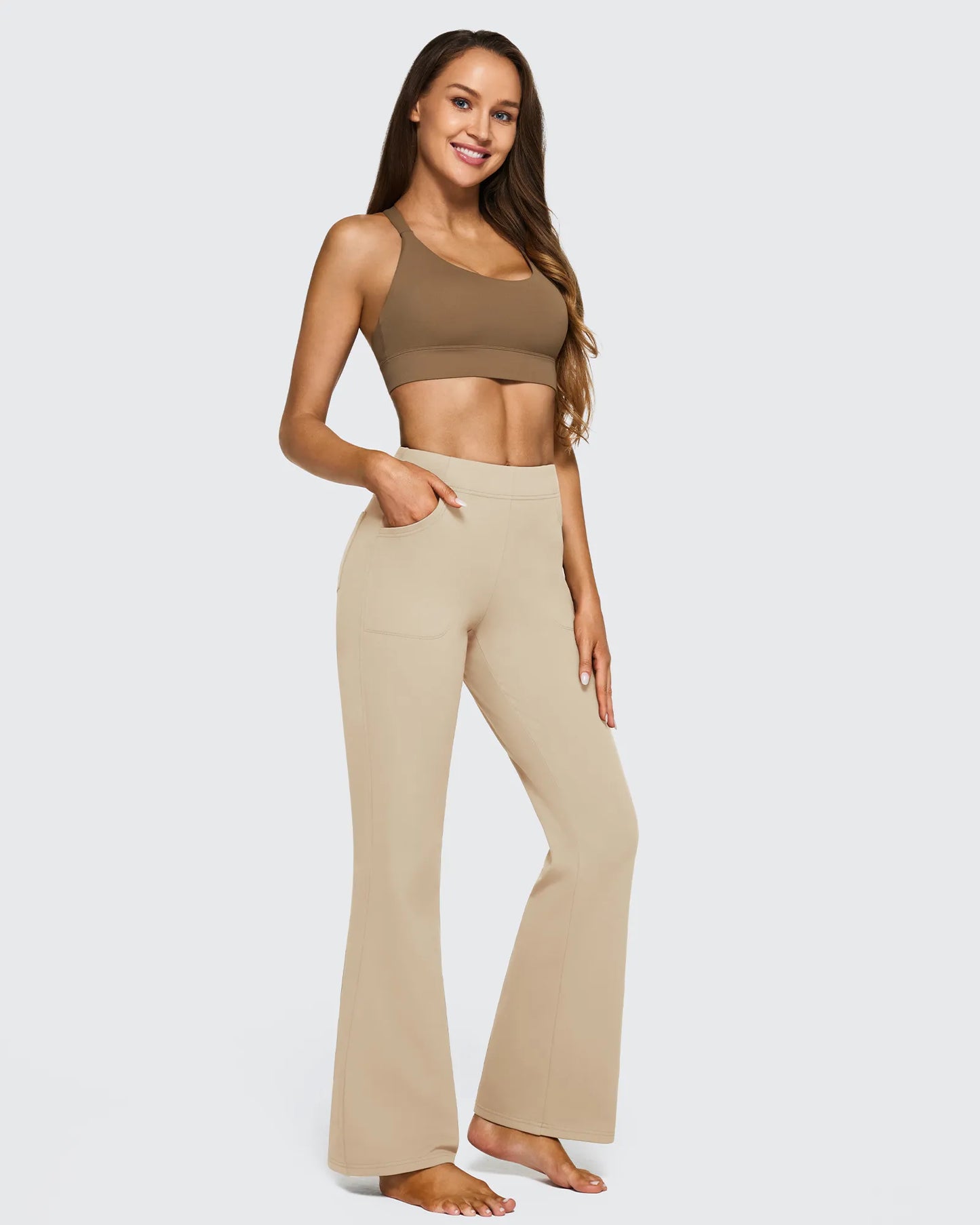 Pantalones de trabajo acampanados de tiro alto con forro polar