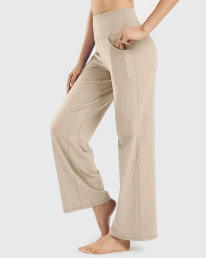 Pantalones de yoga de pierna ancha para mujer con bolsillos (talla regular)