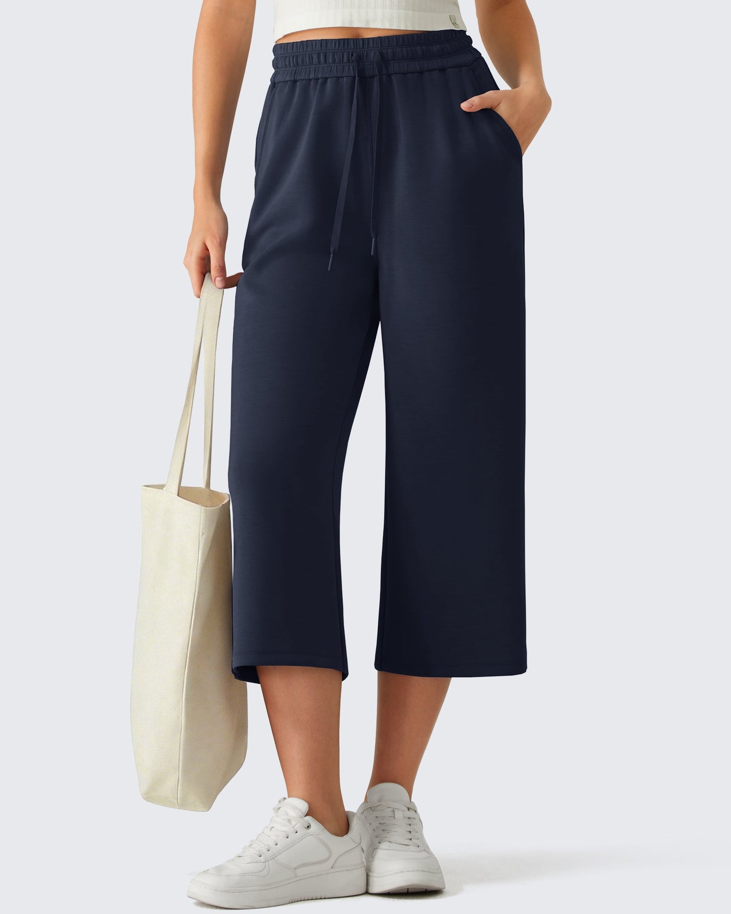 G4Free Smoofit Pantalones Capri de Pierna Ancha con Cordón y Bolsillos