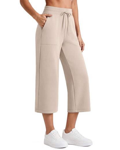 G4Free Smoofit Capris de cintura alta con cordón, pierna ancha y bolsillos