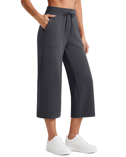 G4Free Smoofit Capris de cintura alta con cordón, pierna ancha y bolsillos
