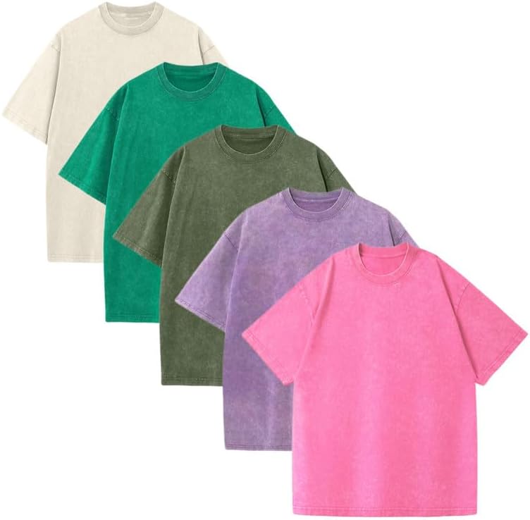 (5-Pack)Oversized Unisex Vintage Heavyweight Cotton T-Shirts