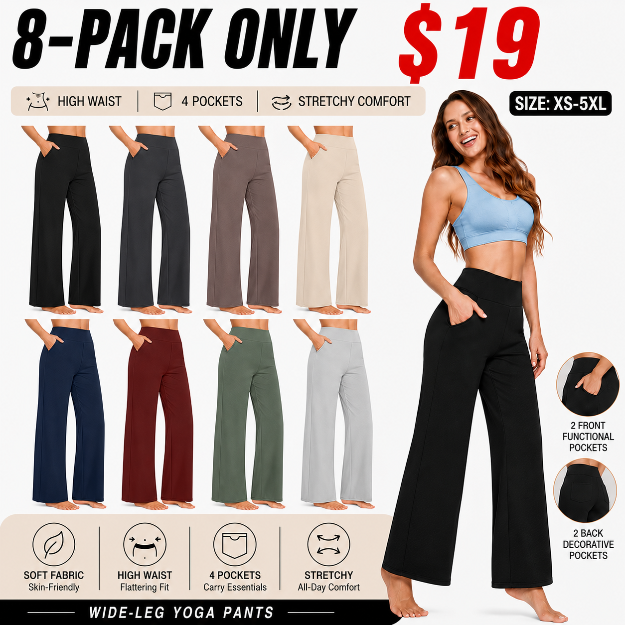 Pantalones de yoga de mujer de talle alto y pierna ancha: suaves, elásticos e informales