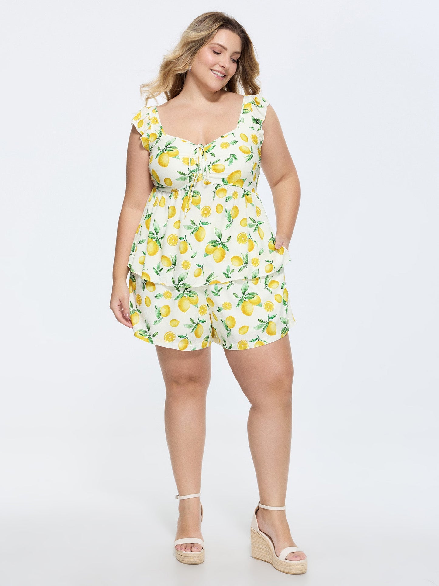 Hand-Painted Lemon Print Pockets Shorts