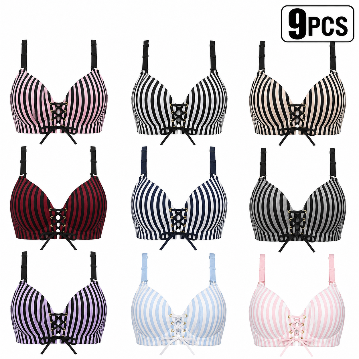 9 PACK-Women Wireless Push Up Padded Comfort Womenswear