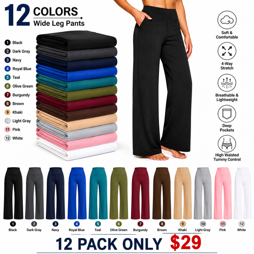 💘 Valentine’s Day Sale 💘Women’s High-Waist Wide Leg Pants – Business Casual Yoga Dress Pants with Pockets
