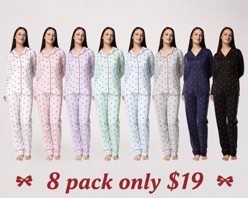Women's 100% Cotton Pajama Set (Two-Piece): Long-sleeved button-down top and trousers