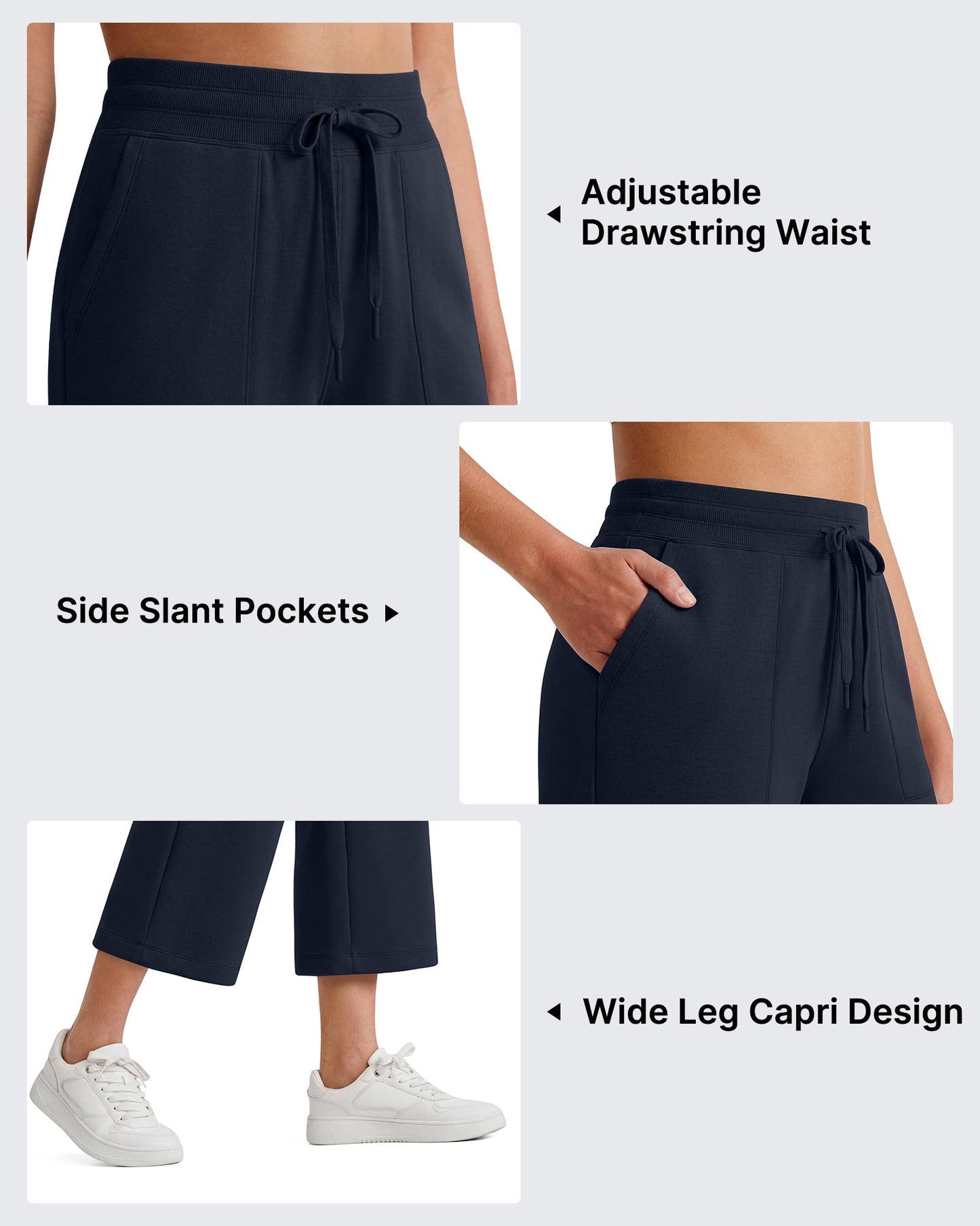 G4Free Smoofit Capris de cintura alta con cordón, pierna ancha y bolsillos