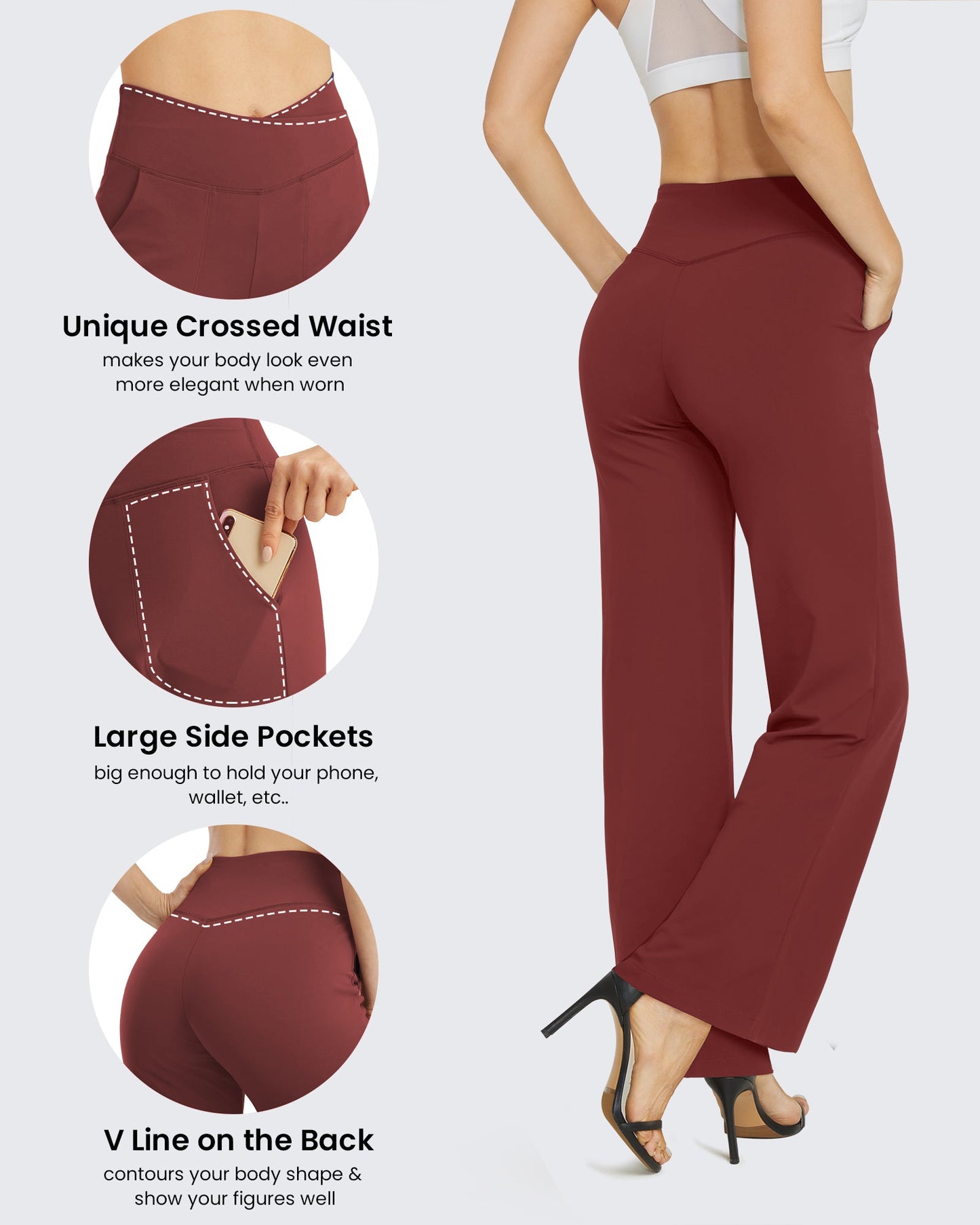 Pantalones casuales EverGoing de pierna ancha y cintura alta, talla regular