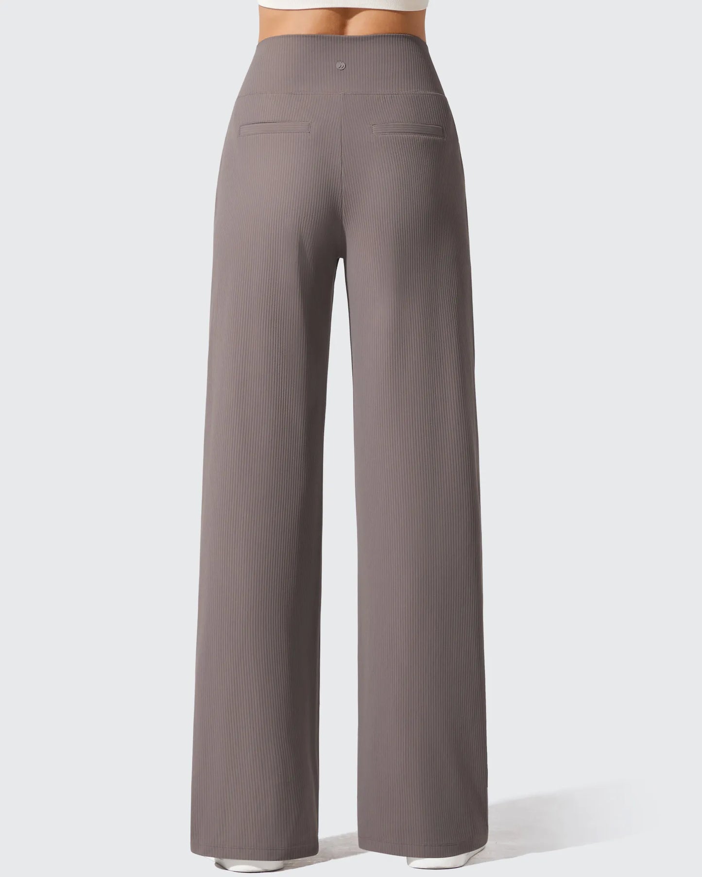Pantalones de yoga de punto acanalado de cintura alta y pierna ancha