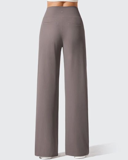Pantalones de yoga de punto acanalado de cintura alta y pierna ancha