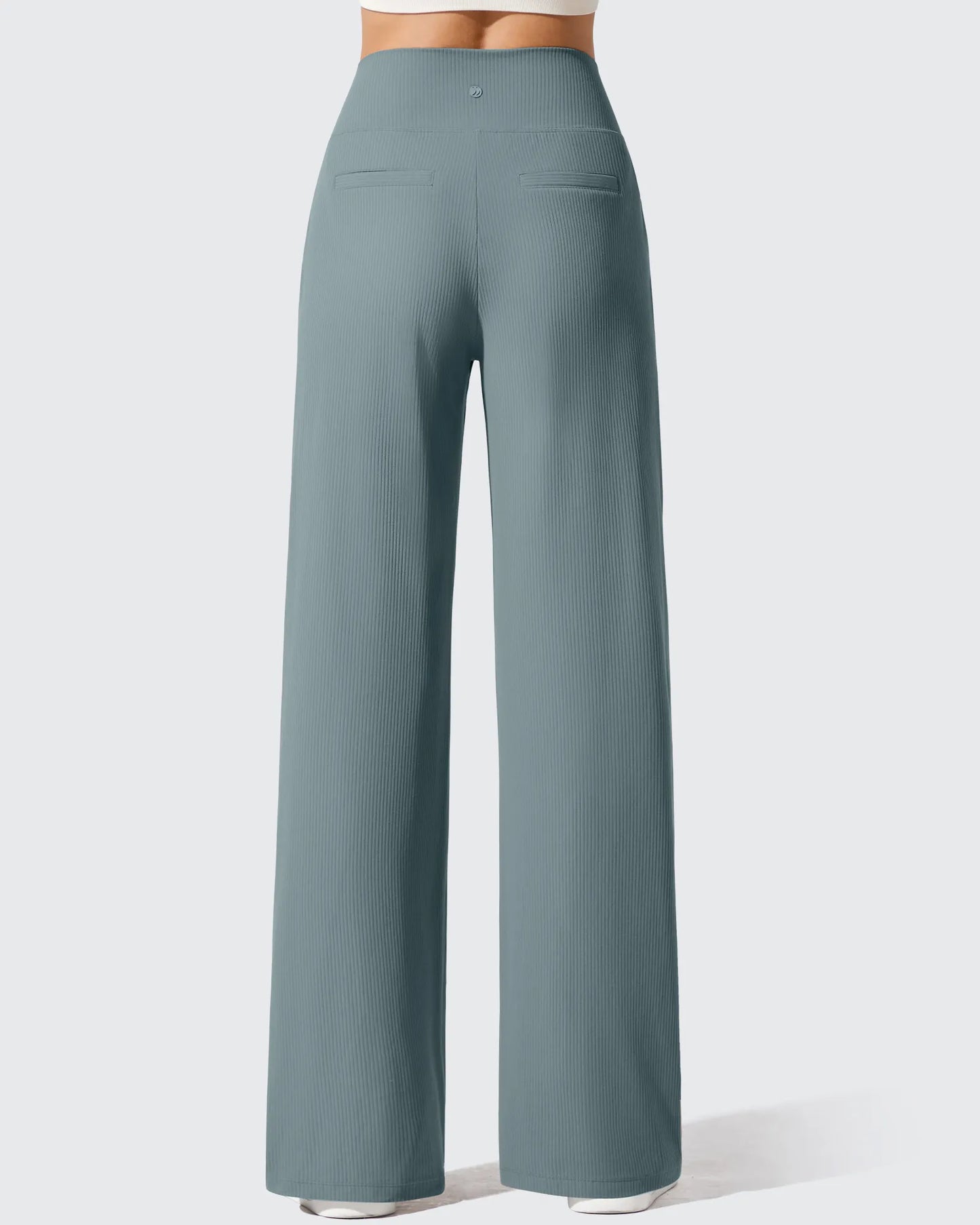 Pantalones de yoga de punto acanalado de cintura alta y pierna ancha