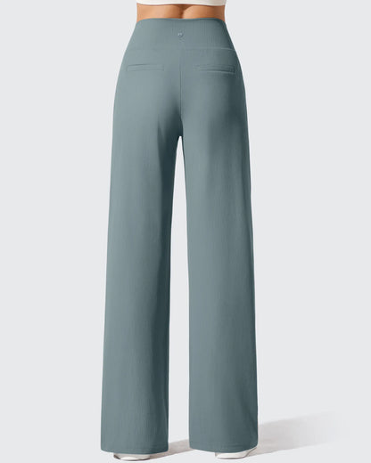 Pantalones de yoga de punto acanalado de cintura alta y pierna ancha
