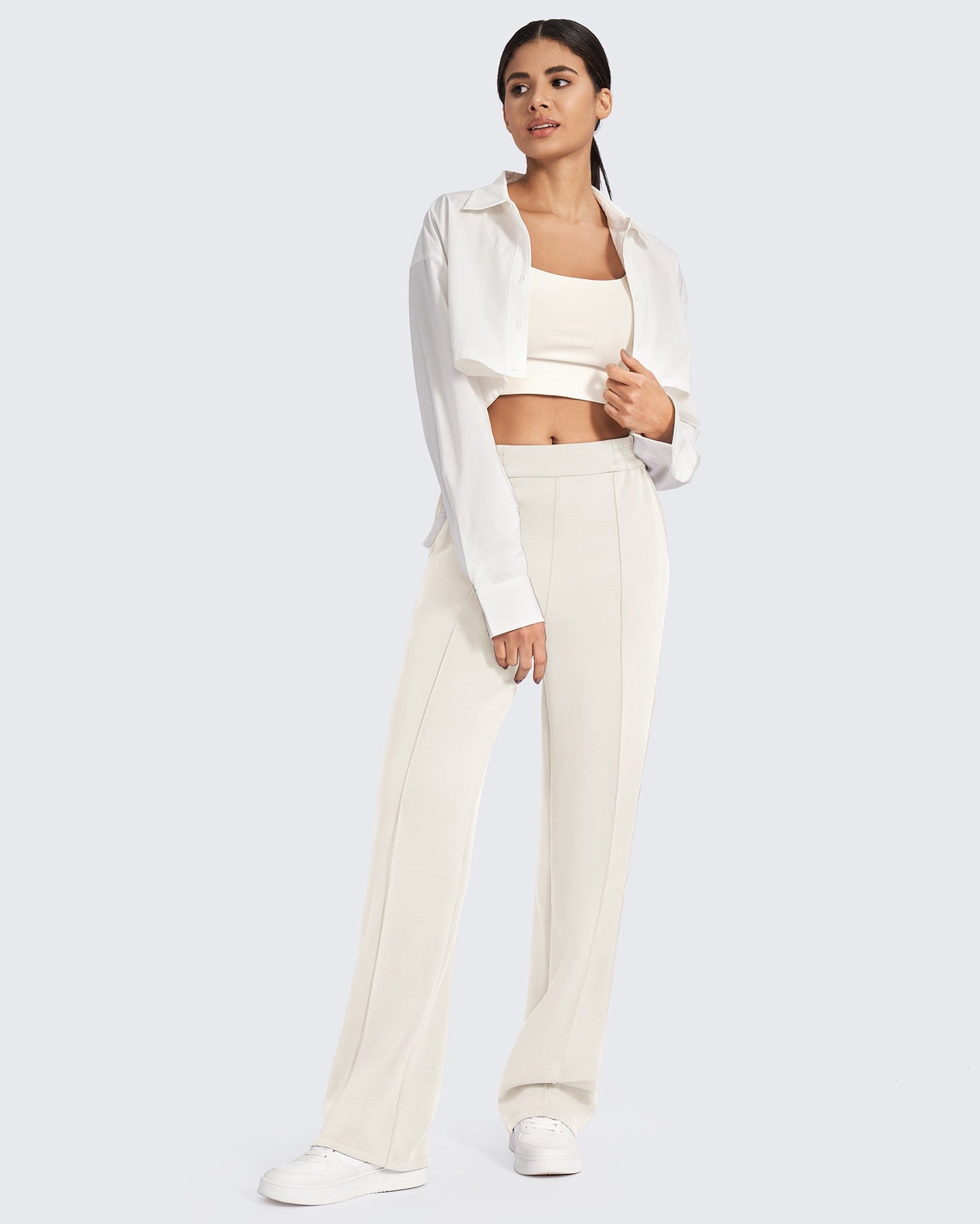 Pantalón de vestir Smoofit suelto, de talle alto y elástico, largo regular