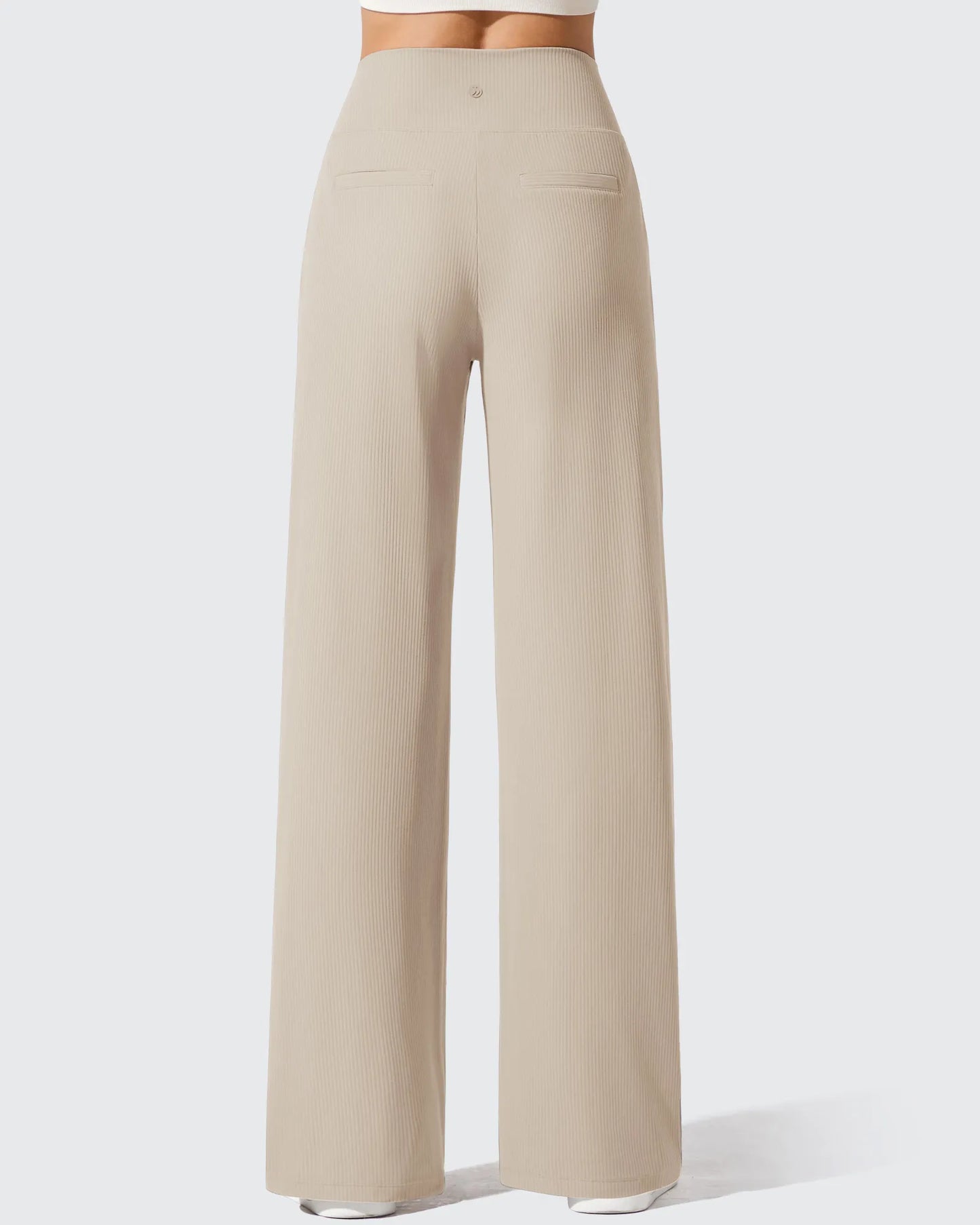 Pantalones de yoga de punto acanalado de cintura alta y pierna ancha