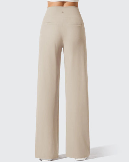 Pantalones de yoga de punto acanalado de cintura alta y pierna ancha