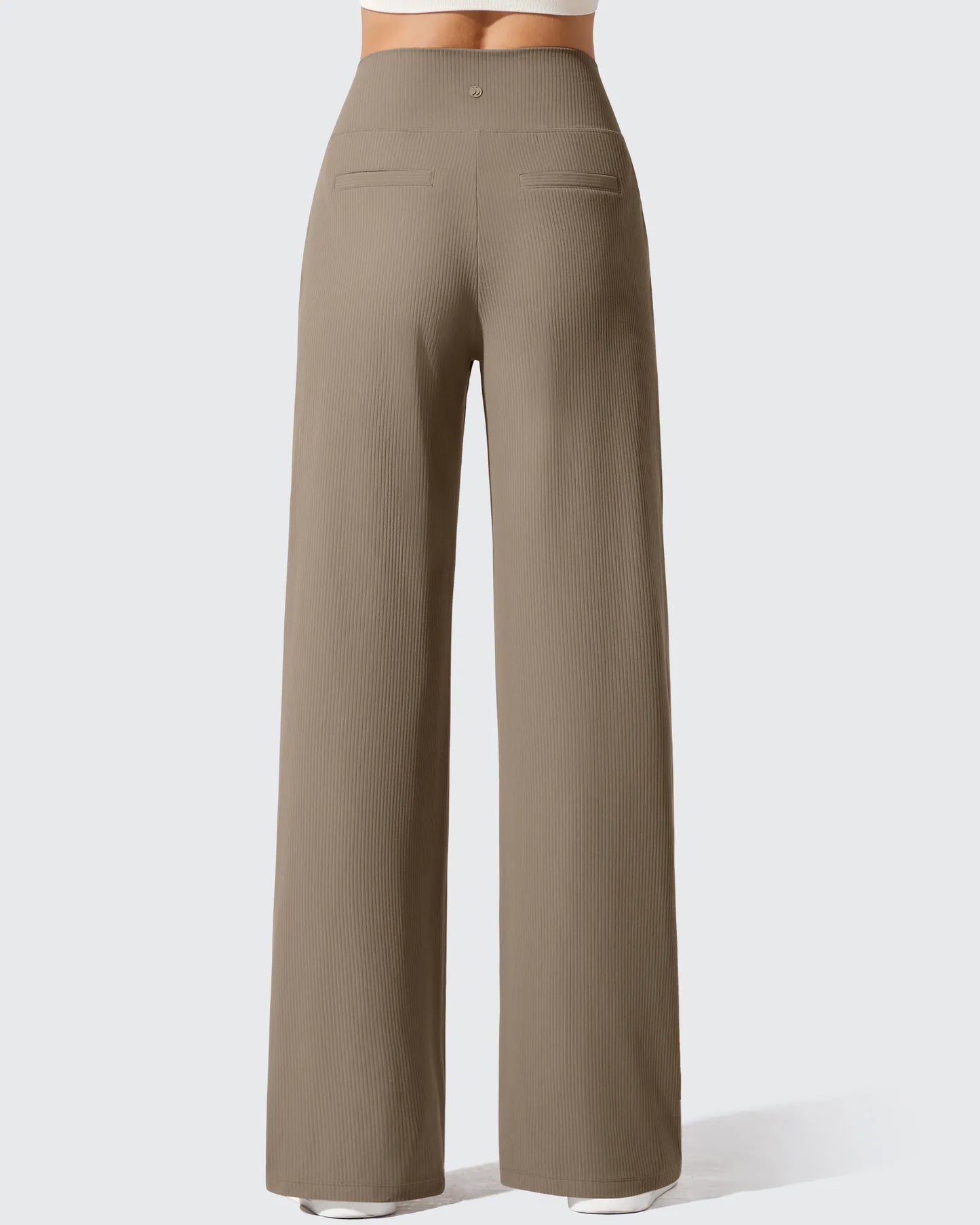 Pantalones de yoga de punto acanalado de cintura alta y pierna ancha