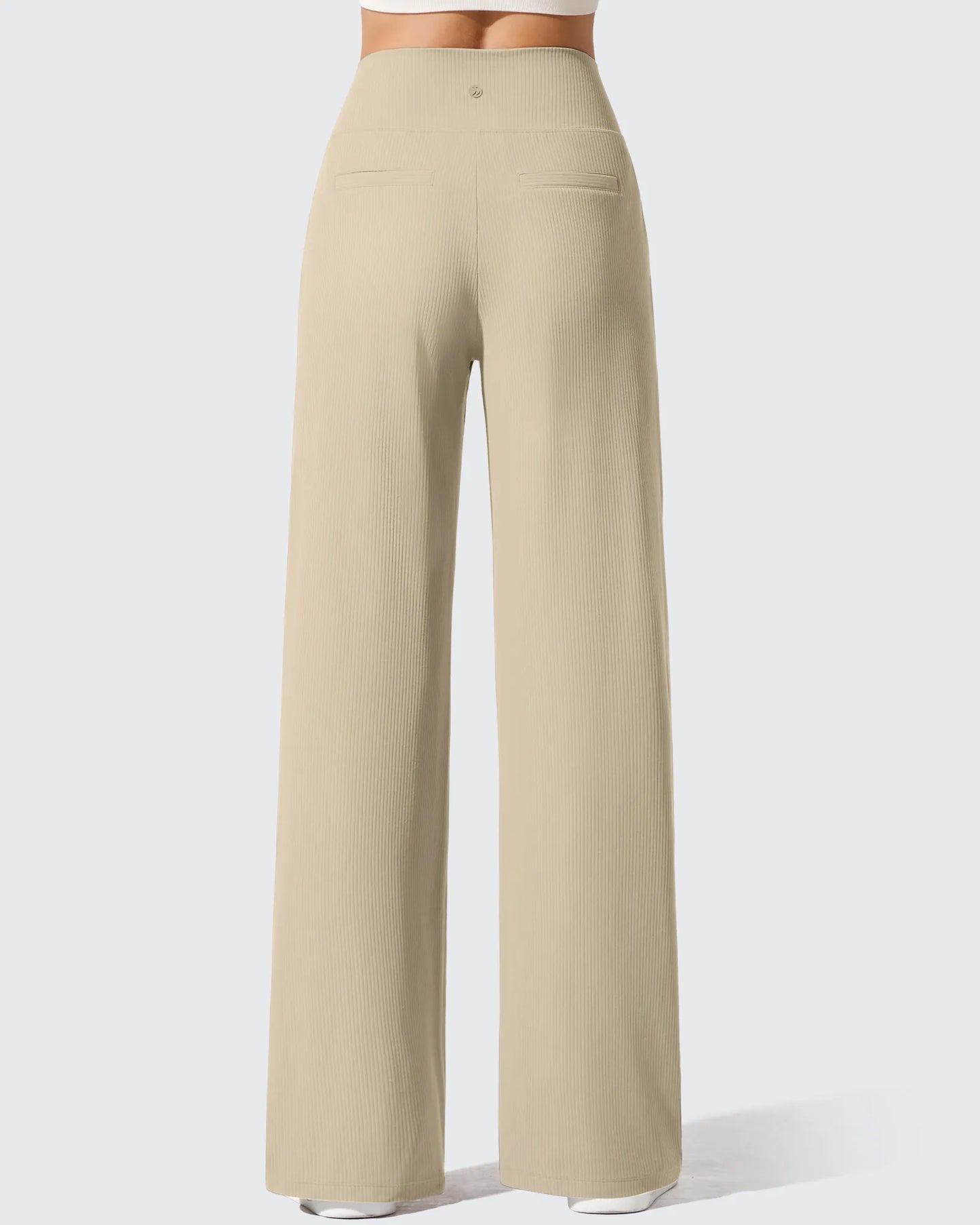 Pantalones de yoga de punto acanalado de cintura alta y pierna ancha