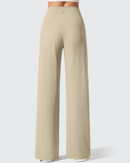 Pantalones de yoga de punto acanalado de cintura alta y pierna ancha