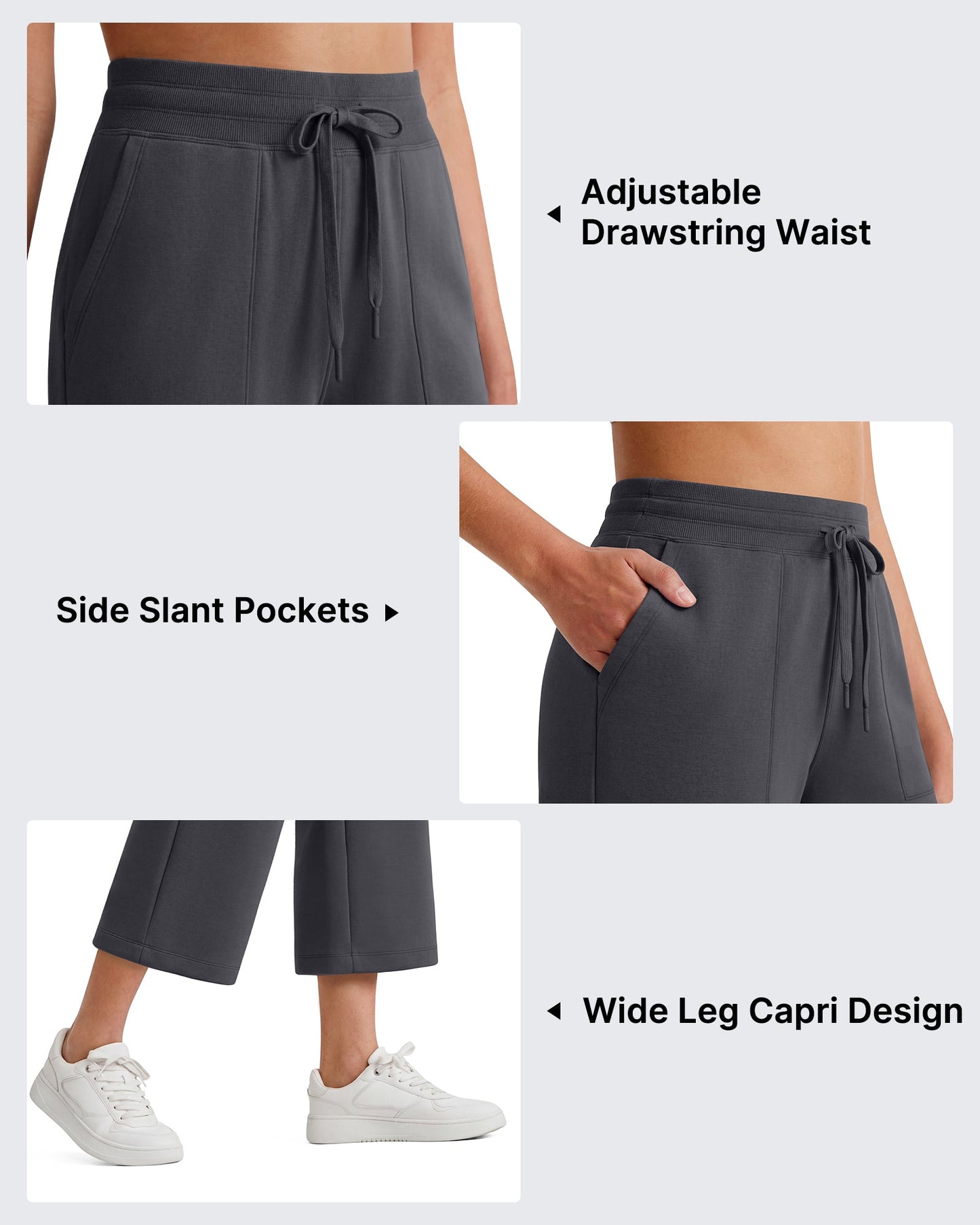 G4Free Smoofit Capris de cintura alta con cordón, pierna ancha y bolsillos