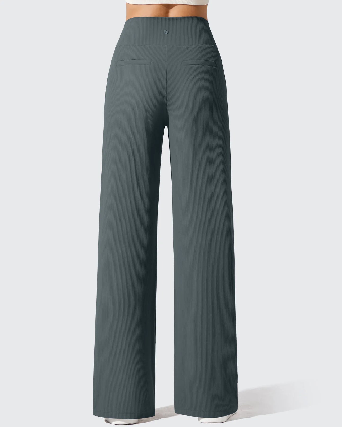 Pantalones de yoga de punto acanalado de cintura alta y pierna ancha