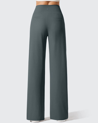 Pantalones de yoga de punto acanalado de cintura alta y pierna ancha
