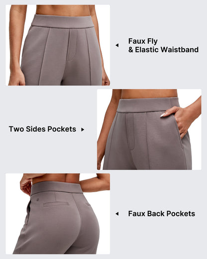 Pantalones de vestir Smoofit de pierna recta, elásticos y de talle alto
