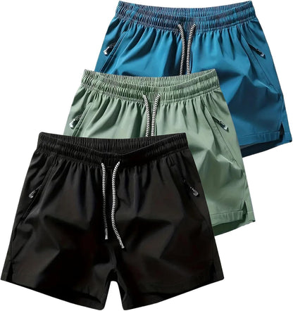 (Paquete de 3) shorts deportivos ligeros que absorben la humedad con bolsillos con cremallera