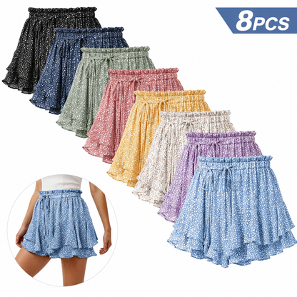 High Waist Elastic Drawstring Mini A-Line Floral Skort