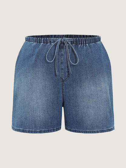 Stretchy Drawstring Elastic Waist Denim Shorts