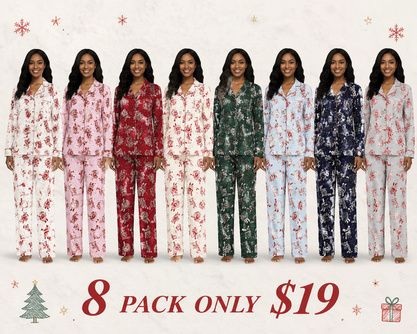 Women's 100% Cotton Pajama Set (Two-Piece): Long-sleeved button-down top and trousers