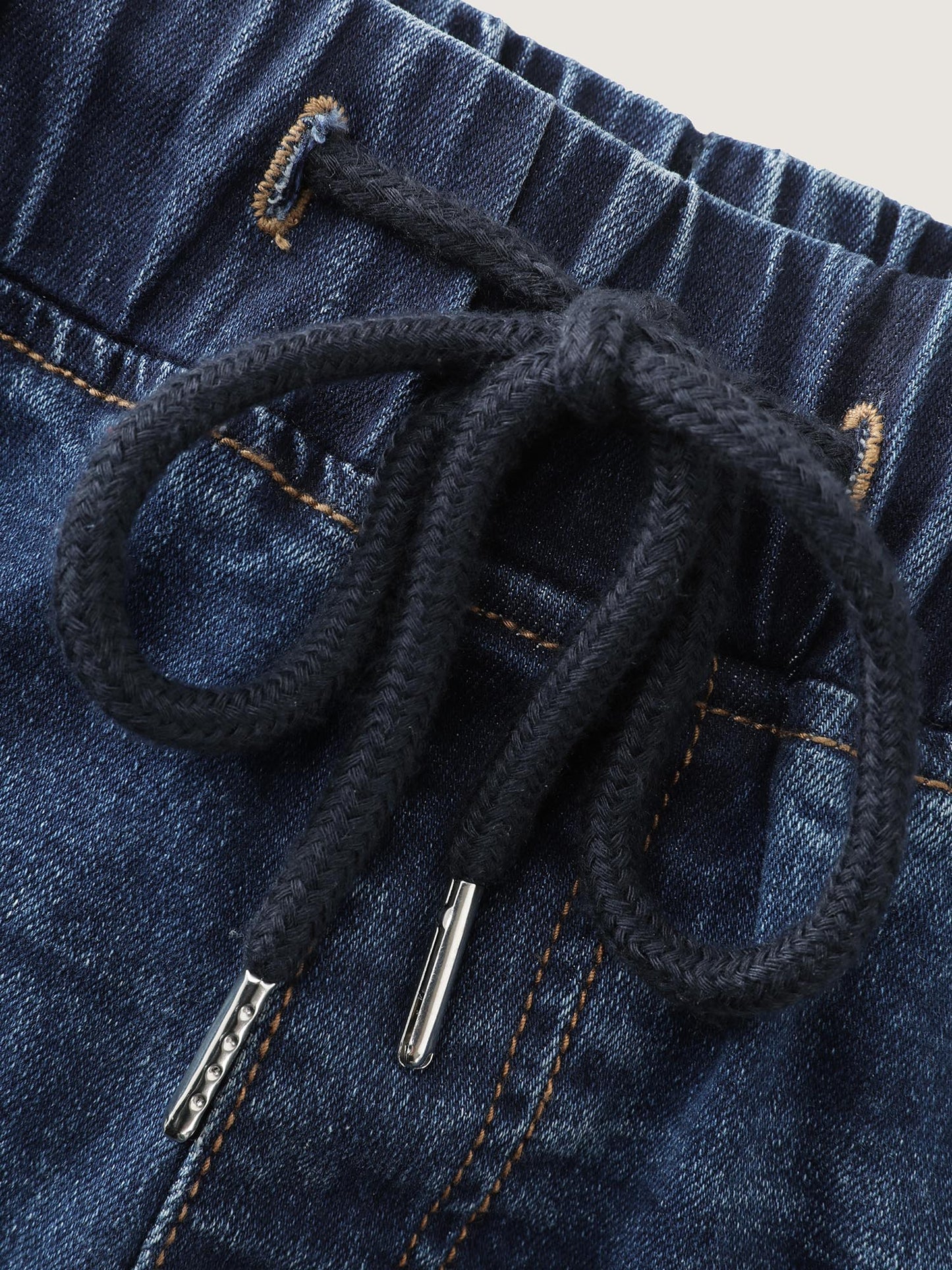 Mid-Rise Drawstring Elastic Waist Denim Shorts