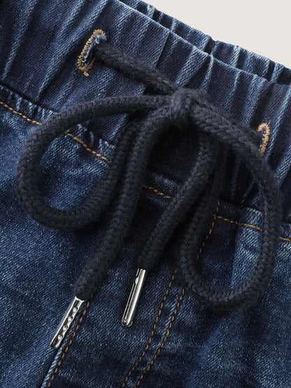 Mid-Rise Drawstring Elastic Waist Denim Shorts