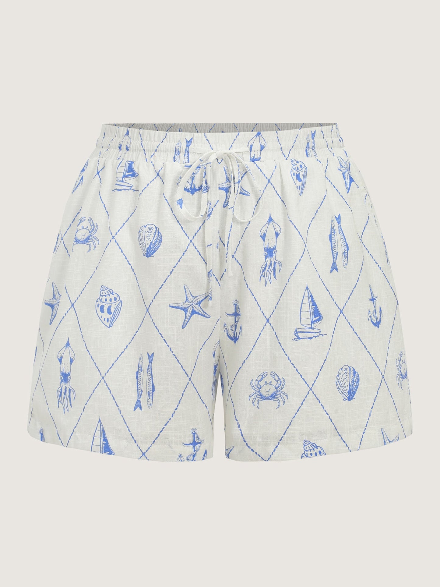 Cotton Nautical Print Drawstring Shorts