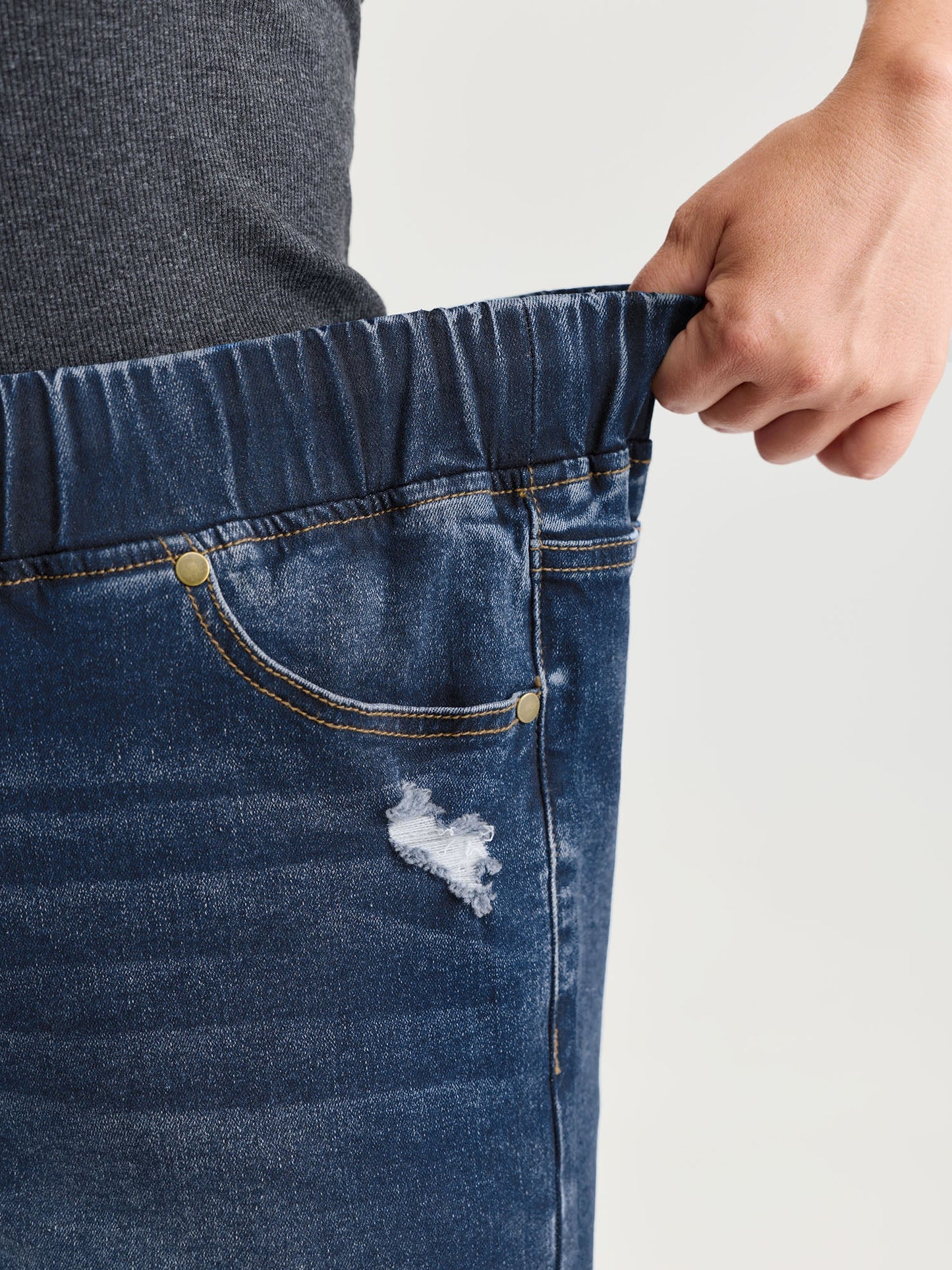 Mid-Rise Drawstring Elastic Waist Denim Shorts