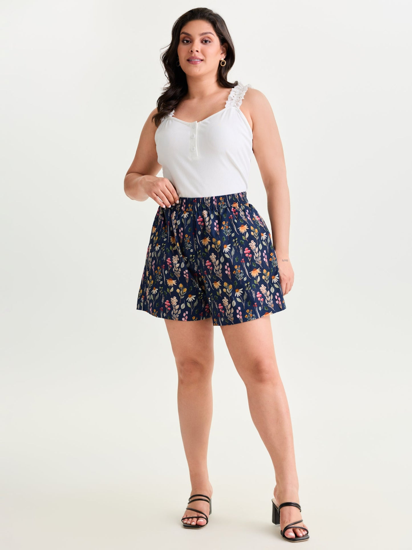 Floral Print Wide Waistband Shorts