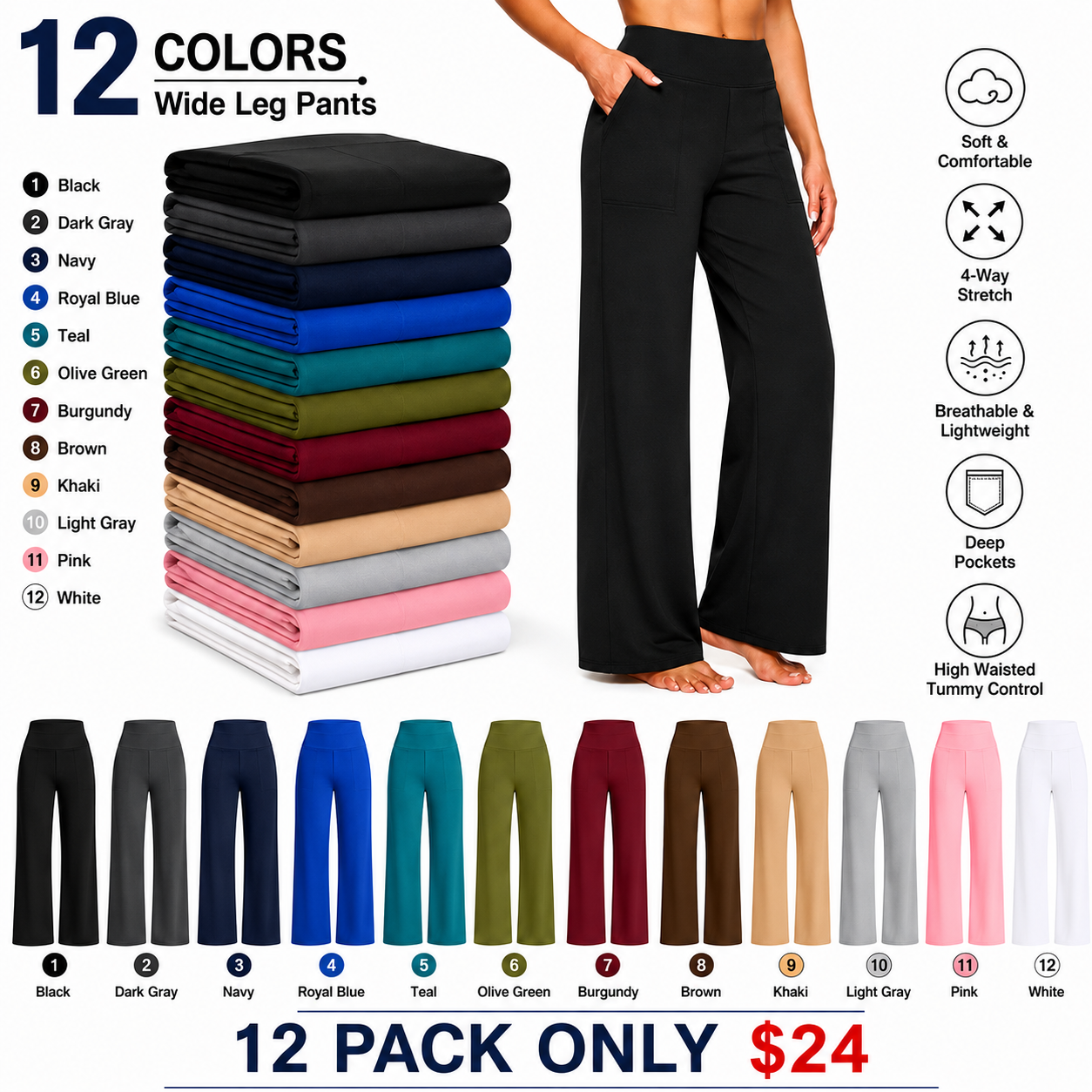 Pantalones de yoga de mujer de talle alto y pierna ancha: suaves, elásticos e informales