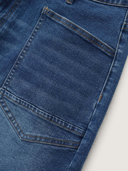 Stretchy Drawstring Straight-Leg Denim Shorts