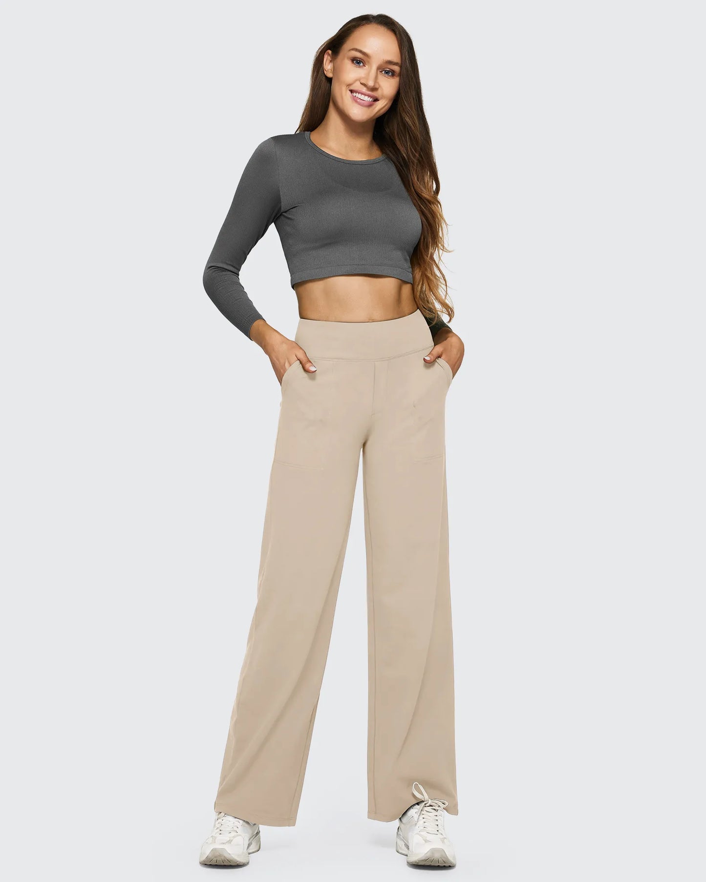 Pantalones casuales de negocios de talle alto EverGoing sueltos de 29''