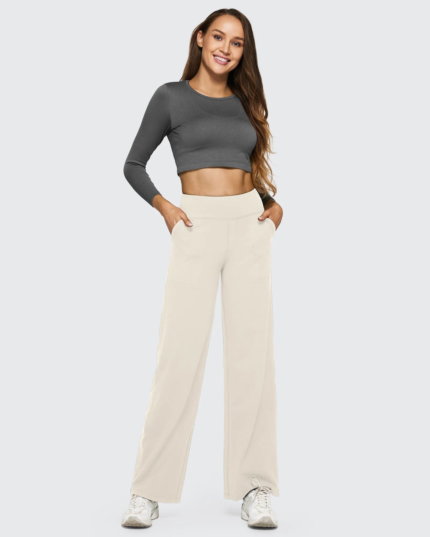 Pantalones casuales de negocios de talle alto EverGoing sueltos de 29''