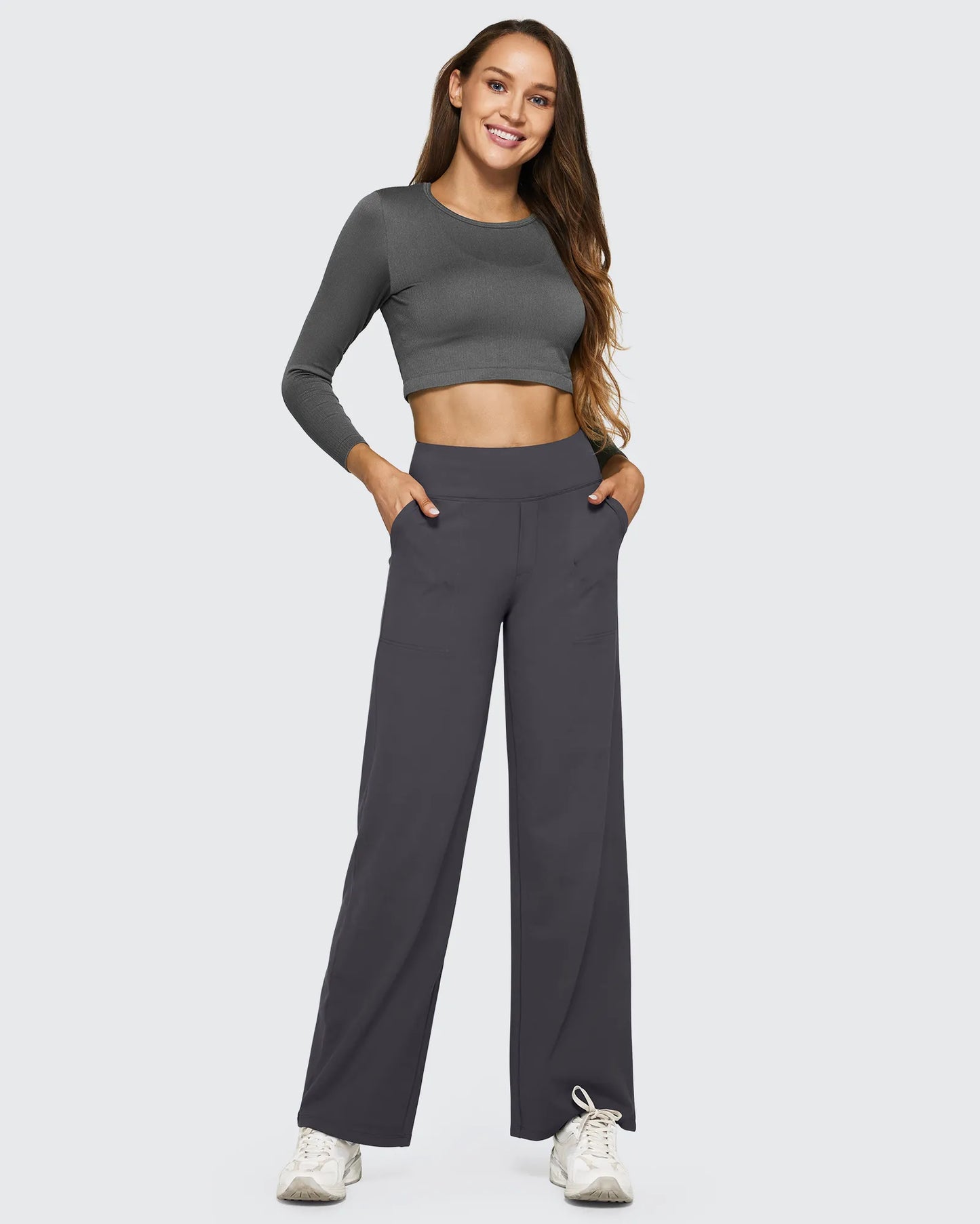 Pantalones casuales de negocios de talle alto EverGoing sueltos 33''