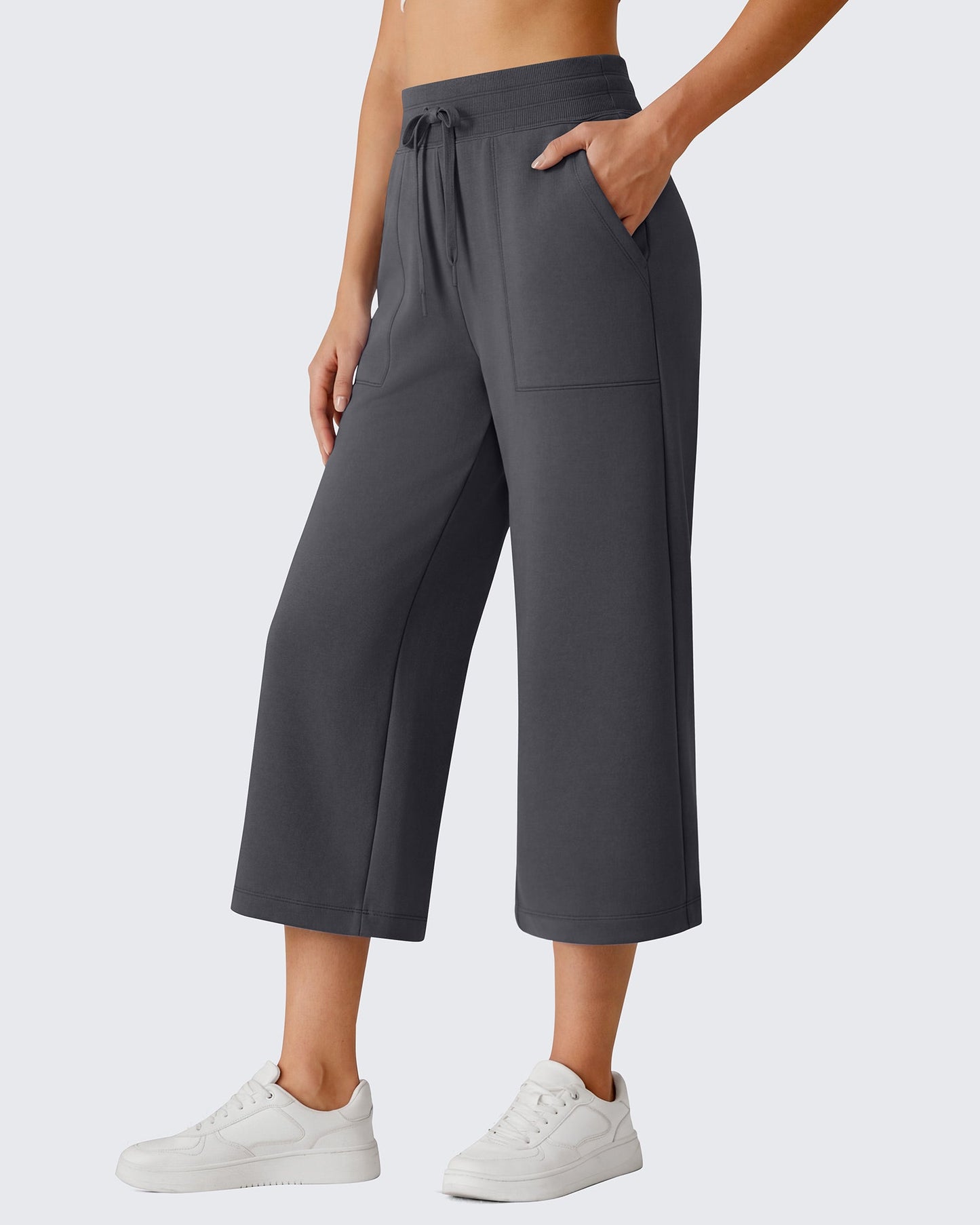 G4Free Smoofit Capris de cintura alta con cordón, pierna ancha y bolsillos