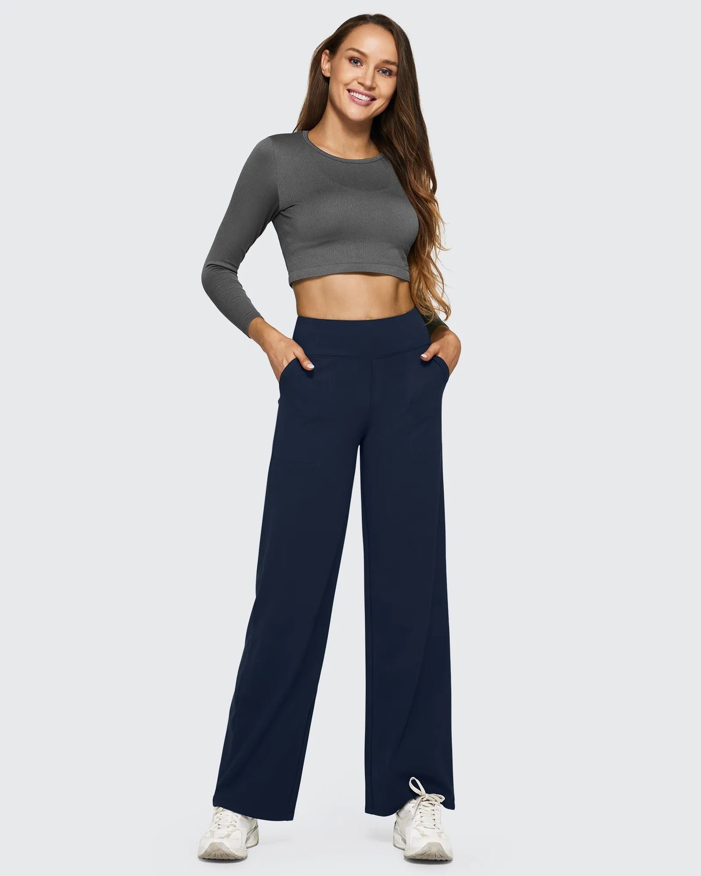 Pantalones casuales de negocios de talle alto EverGoing sueltos 33''