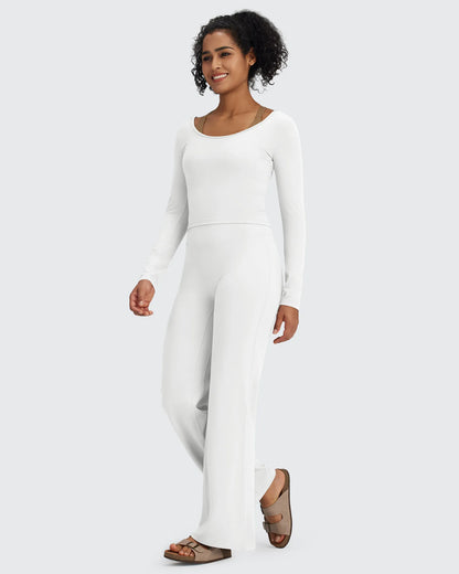 BareFeel Pantalones Anchos de Tiro Alto para Mujer (Talla Petite)