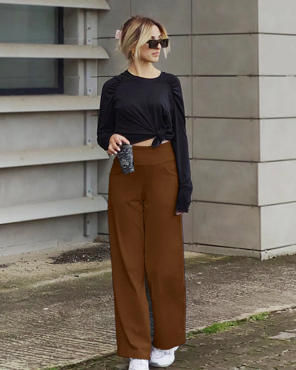 Pantalones de yoga de pierna ancha para mujer con bolsillos (talla regular)