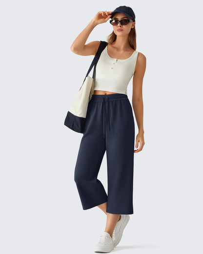 G4Free Smoofit Pantalones Capri de Pierna Ancha con Cordón y Bolsillos