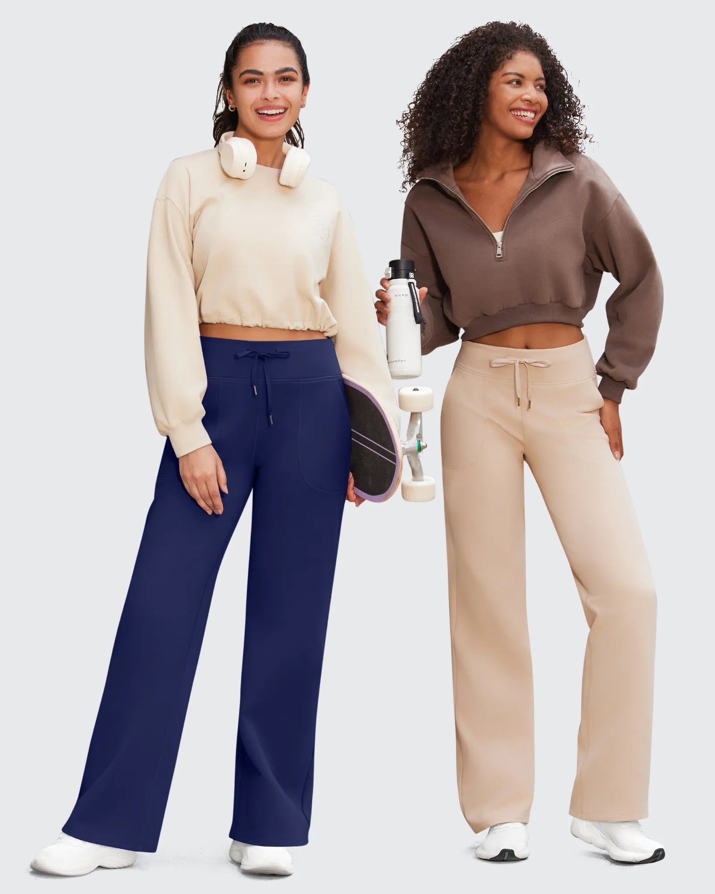 EverGoing Negocios Casual Cintura Alta Pierna Ancha Pantalones Altos