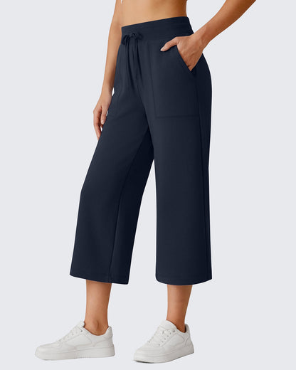 G4Free Smoofit Capris de cintura alta con cordón, pierna ancha y bolsillos