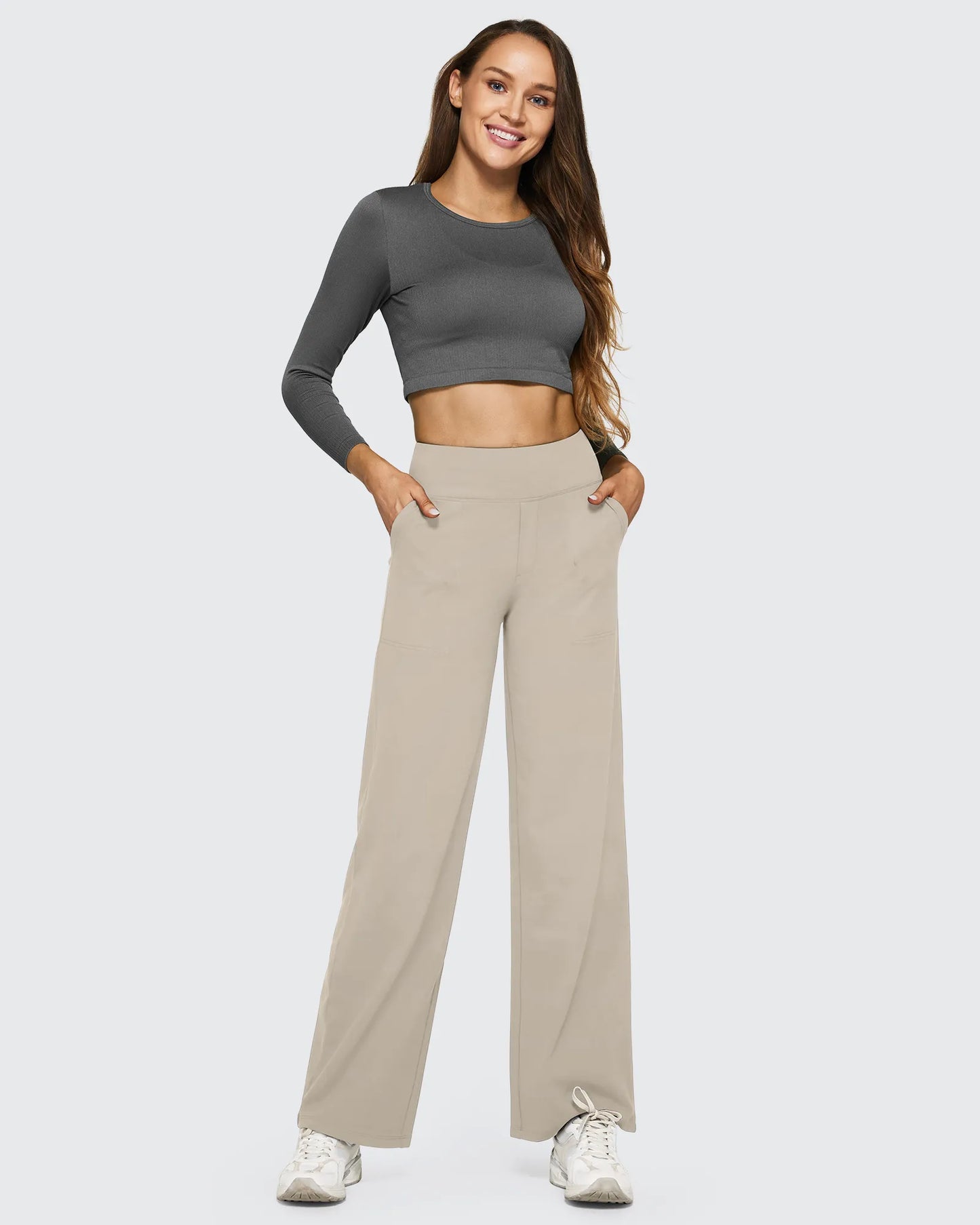 Pantalones casuales de negocios de talle alto EverGoing sueltos 33''